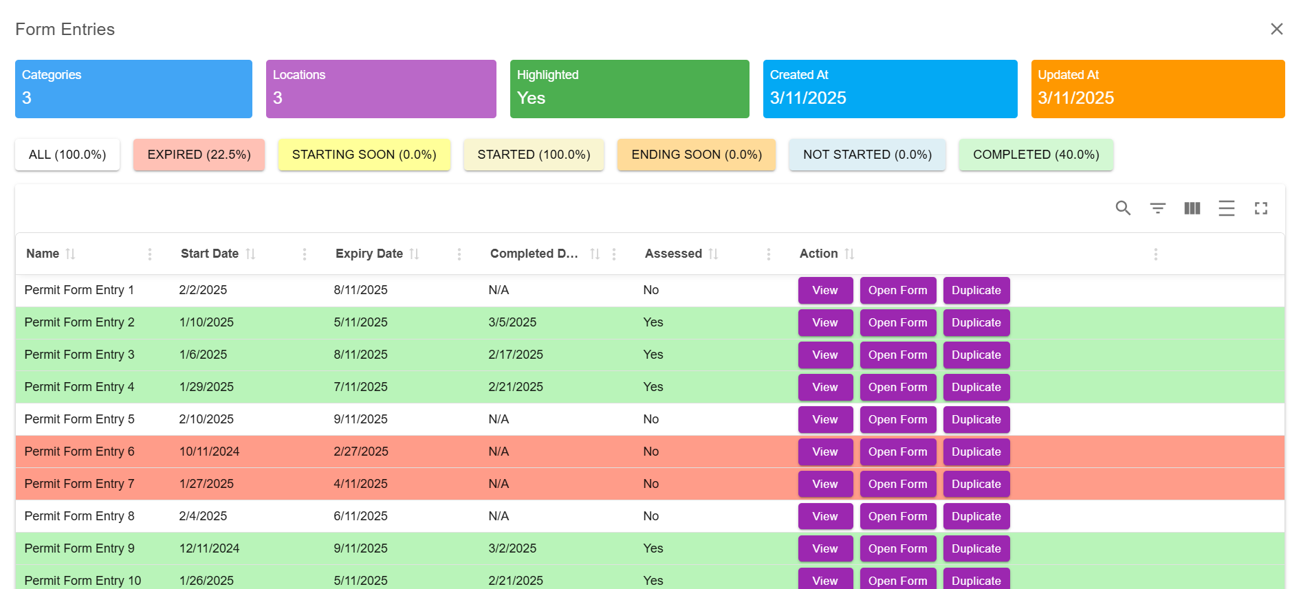 Form Entries Management
